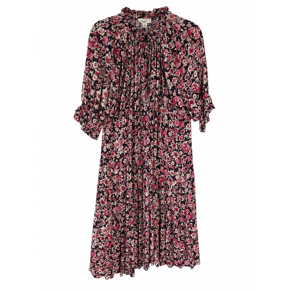 Easel Los Angeles Dark Floral Midi Dress Size Large Rayon Boho Ruffle Cottage